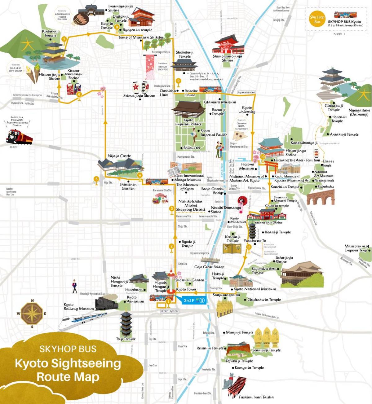 Plan du Hop On Hop Off bus tours de Kyoto